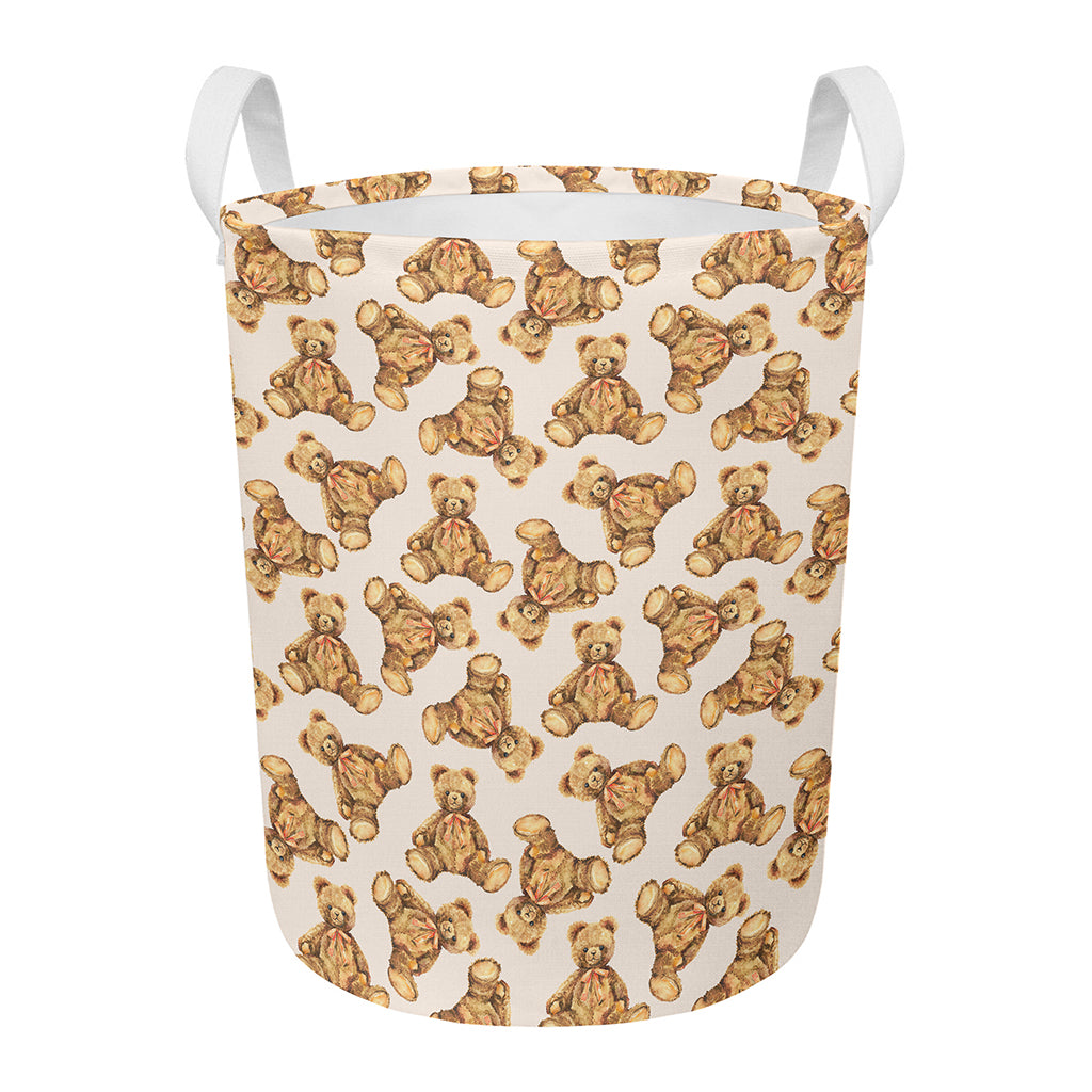 Watercolor Teddy Bear Pattern Print Round Laundry Basket