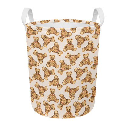 Watercolor Teddy Bear Pattern Print Round Laundry Basket