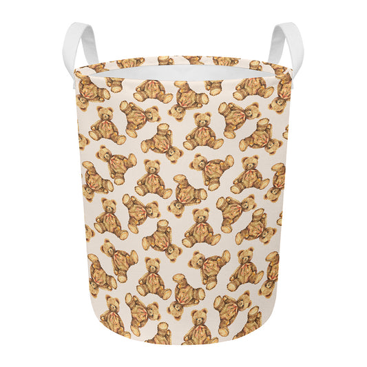 Watercolor Teddy Bear Pattern Print Round Laundry Basket