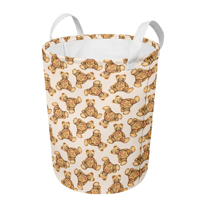 Watercolor Teddy Bear Pattern Print Round Laundry Basket