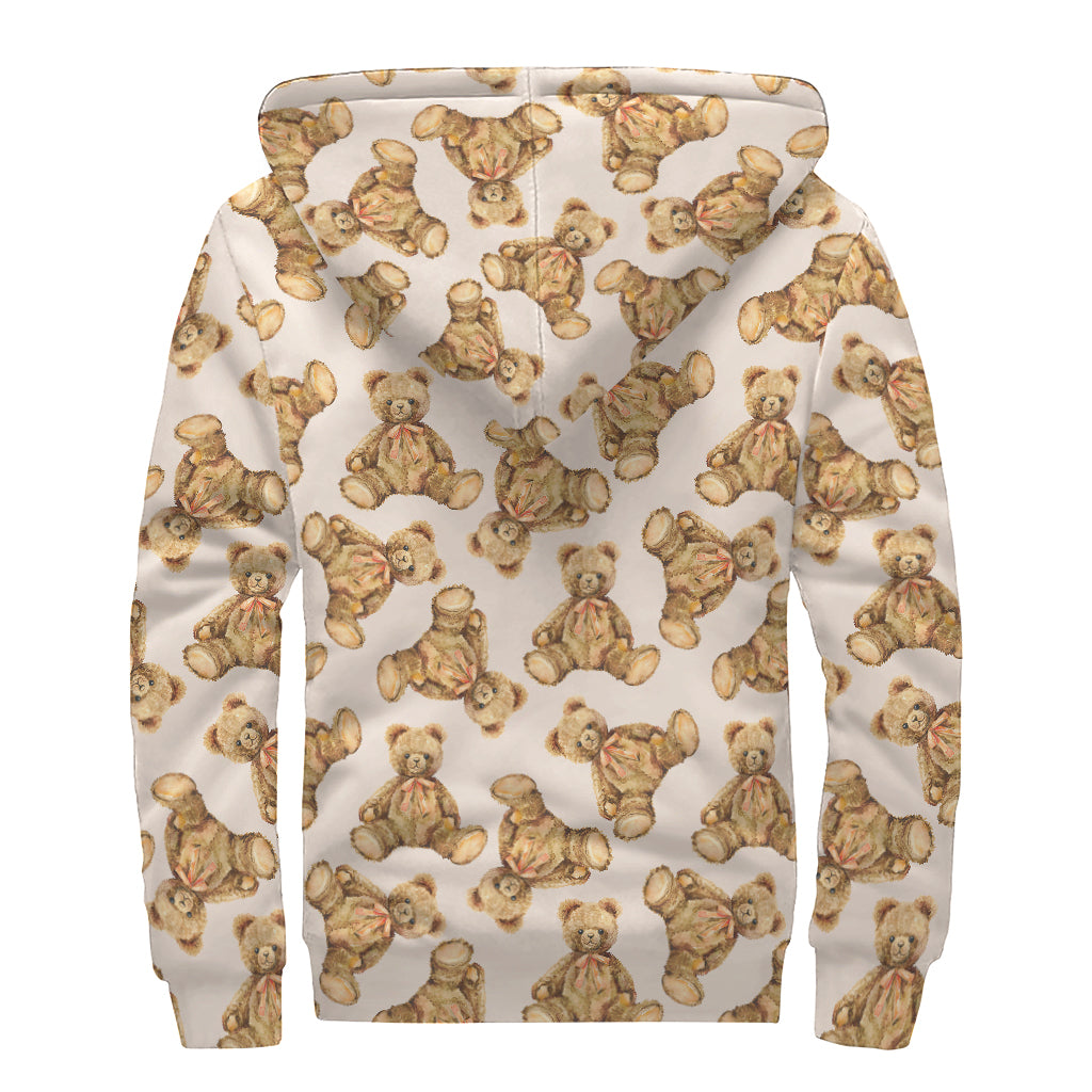 Watercolor Teddy Bear Pattern Print Sherpa Lined Zip Up Hoodie
