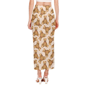 Watercolor Teddy Bear Pattern Print Side Slit Maxi Skirt