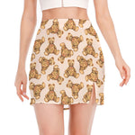 Watercolor Teddy Bear Pattern Print Side Slit Mini Skirt