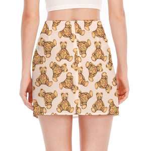 Watercolor Teddy Bear Pattern Print Side Slit Mini Skirt