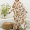 Watercolor Teddy Bear Pattern Print Silk V-Neck Kaftan Dress