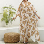 Watercolor Teddy Bear Pattern Print Silk V-Neck Kaftan Dress