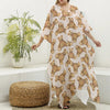 Watercolor Teddy Bear Pattern Print Silk V-Neck Kaftan Dress