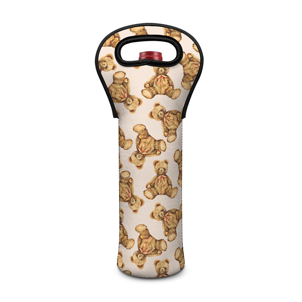 Watercolor Teddy Bear Pattern Print Single Neoprene Wine Tote