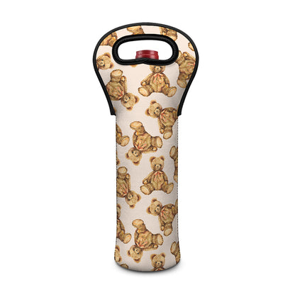 Watercolor Teddy Bear Pattern Print Single Neoprene Wine Tote