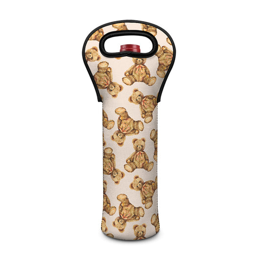 Watercolor Teddy Bear Pattern Print Single Neoprene Wine Tote