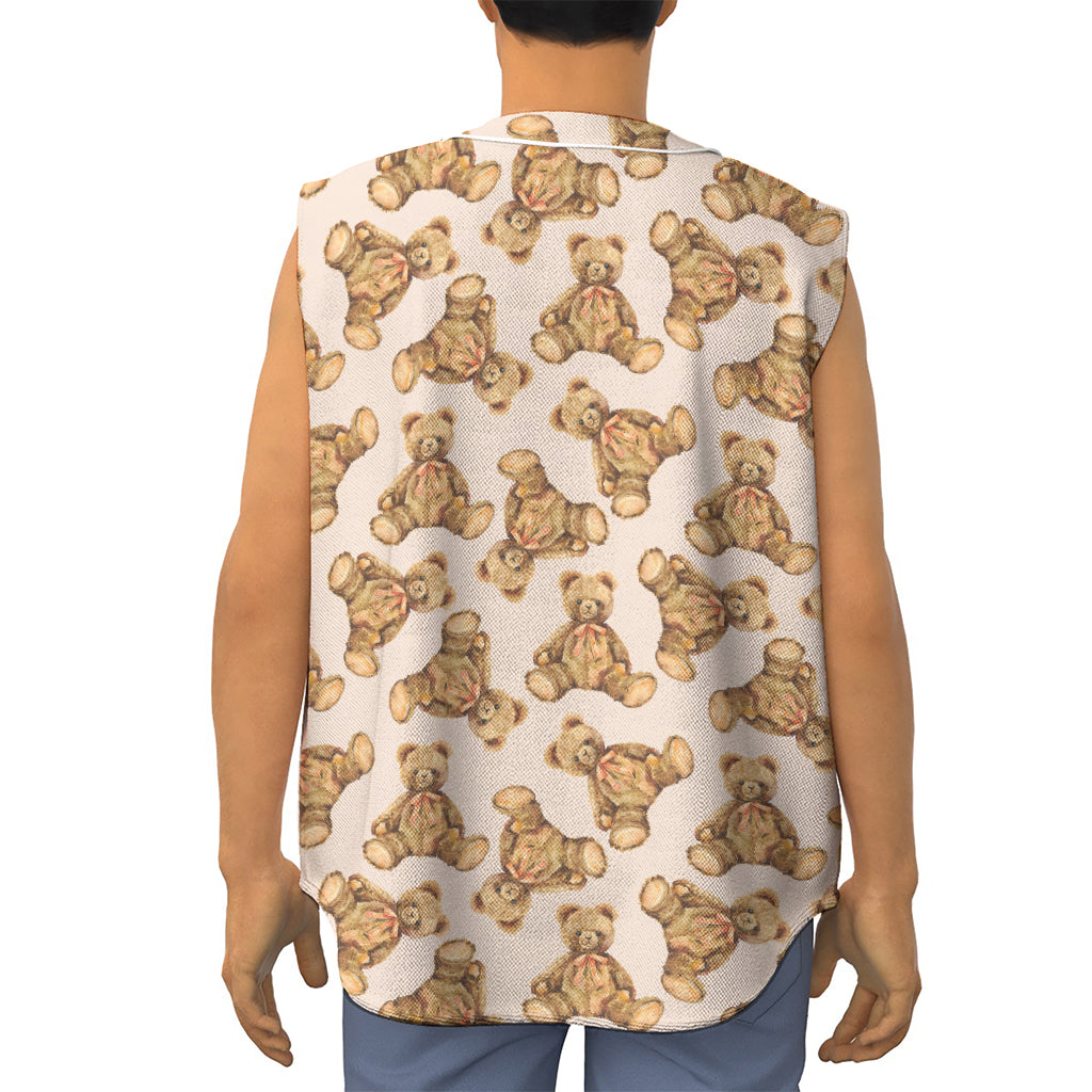 Watercolor Teddy Bear Pattern Print Sleeveless Baseball Jersey