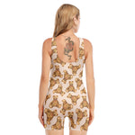 Watercolor Teddy Bear Pattern Print Sleeveless One Piece Swimsuit