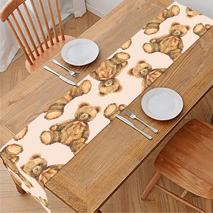 Watercolor Teddy Bear Pattern Print Table Runner