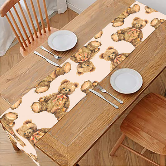 Watercolor Teddy Bear Pattern Print Table Runner