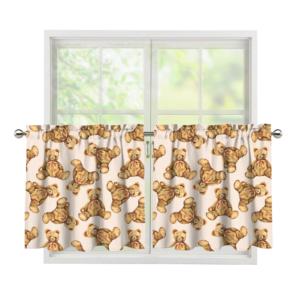 Watercolor Teddy Bear Pattern Print Tier Curtains