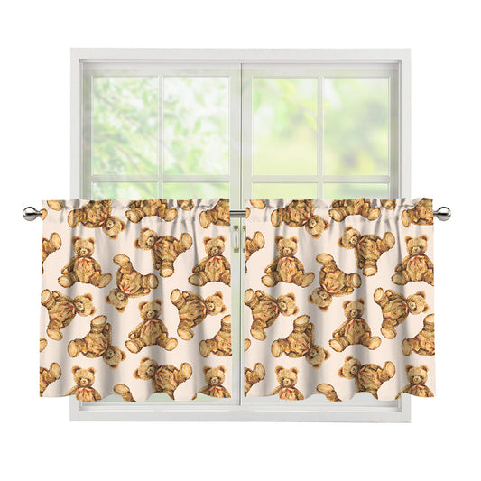 Watercolor Teddy Bear Pattern Print Tier Curtains
