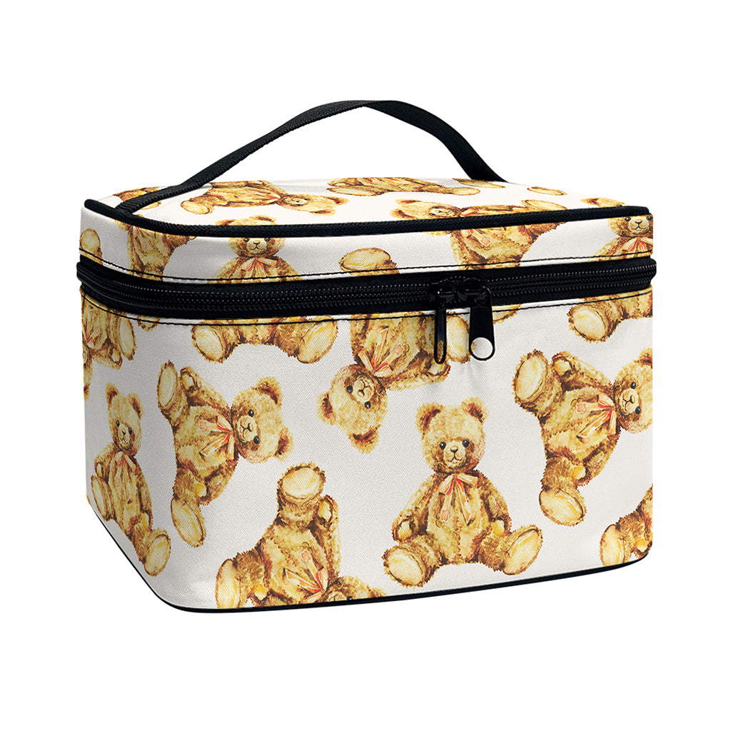 Watercolor Teddy Bear Pattern Print Travel Makeup Bag