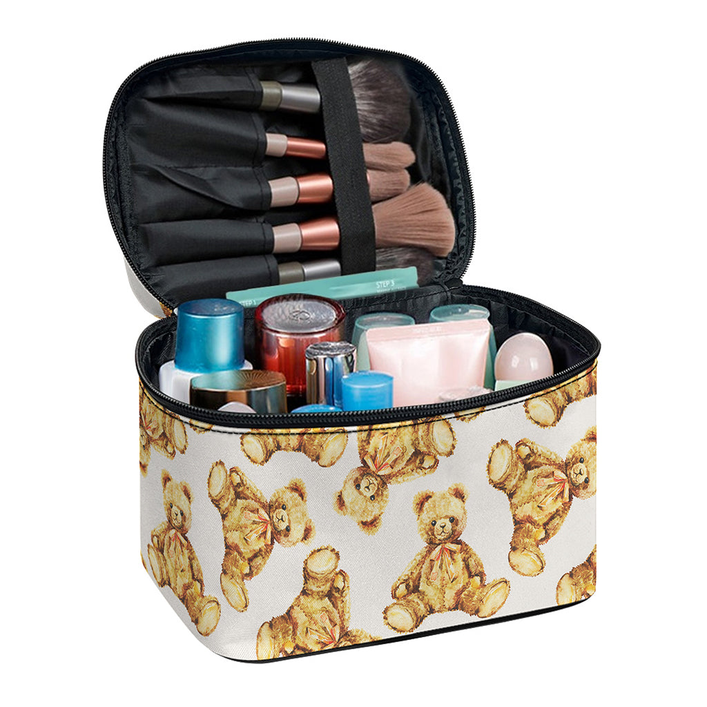 Watercolor Teddy Bear Pattern Print Travel Makeup Bag