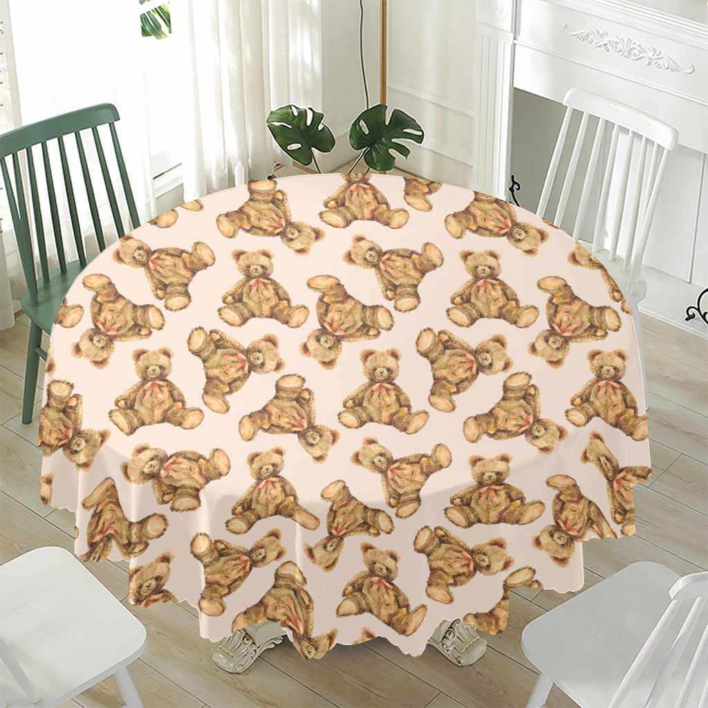 Watercolor Teddy Bear Pattern Print Waterproof Round Tablecloth