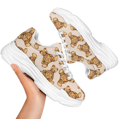 Watercolor Teddy Bear Pattern Print White Chunky Shoes