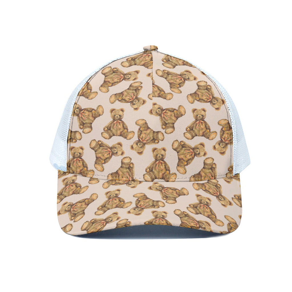 Watercolor Teddy Bear Pattern Print White Mesh Trucker Cap