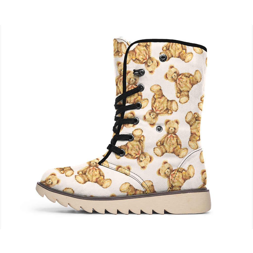 Watercolor Teddy Bear Pattern Print Winter Boots
