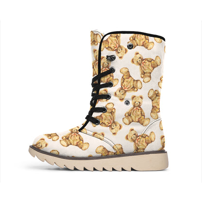 Watercolor Teddy Bear Pattern Print Winter Boots