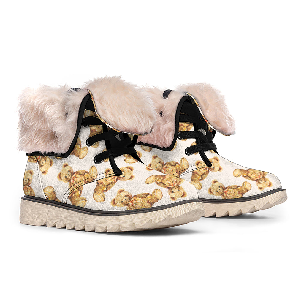 Watercolor Teddy Bear Pattern Print Winter Boots