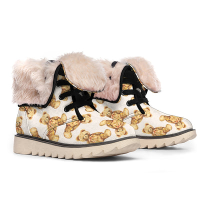 Watercolor Teddy Bear Pattern Print Winter Boots