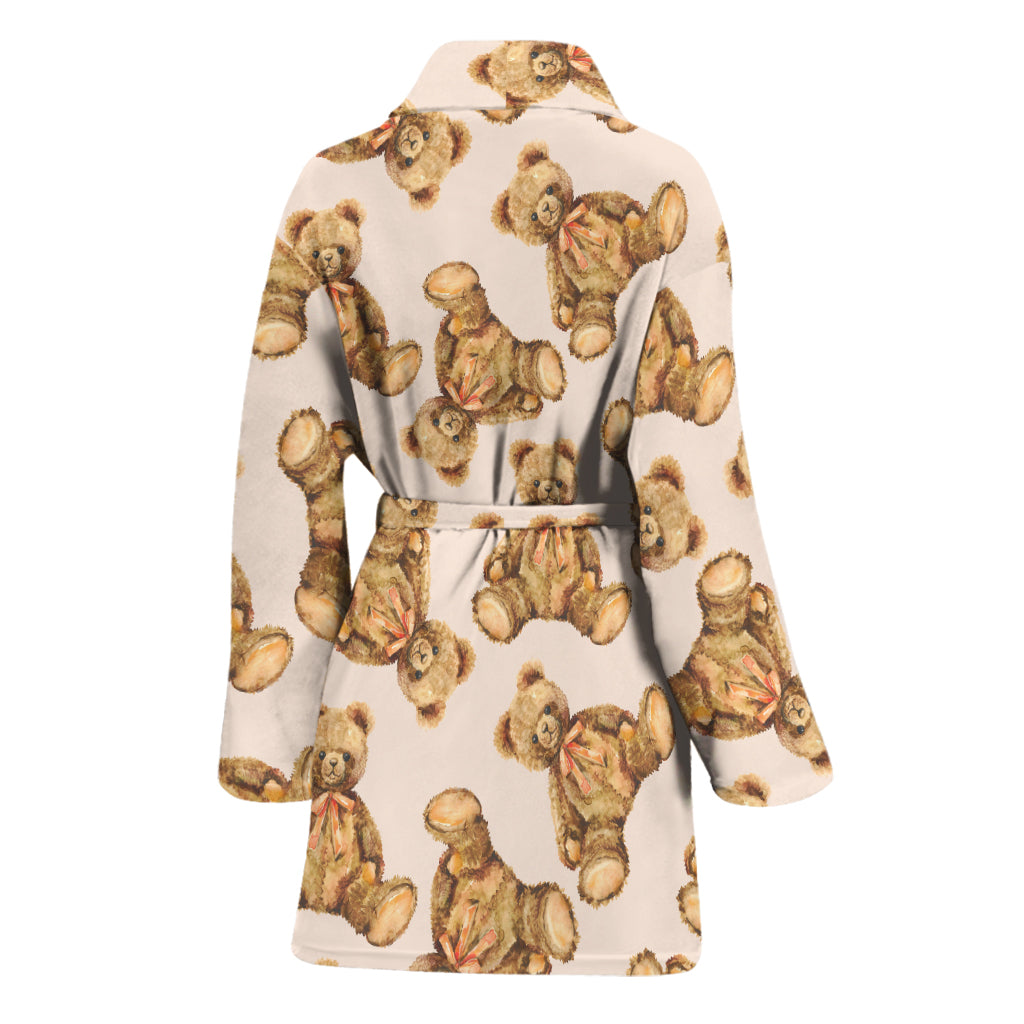 Watercolor Teddy Bear Pattern Print Women's Bathrobe