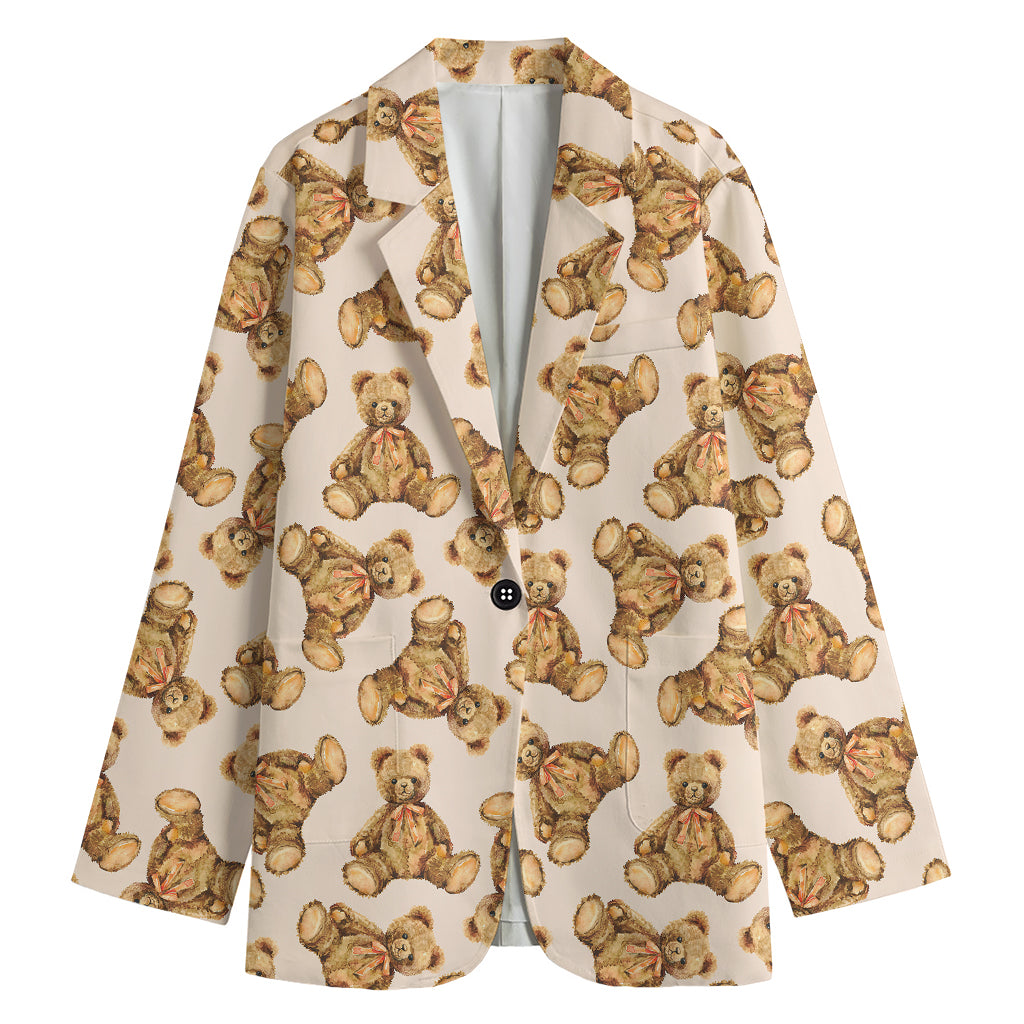 Watercolor Teddy Bear Pattern Print Women's Blazer