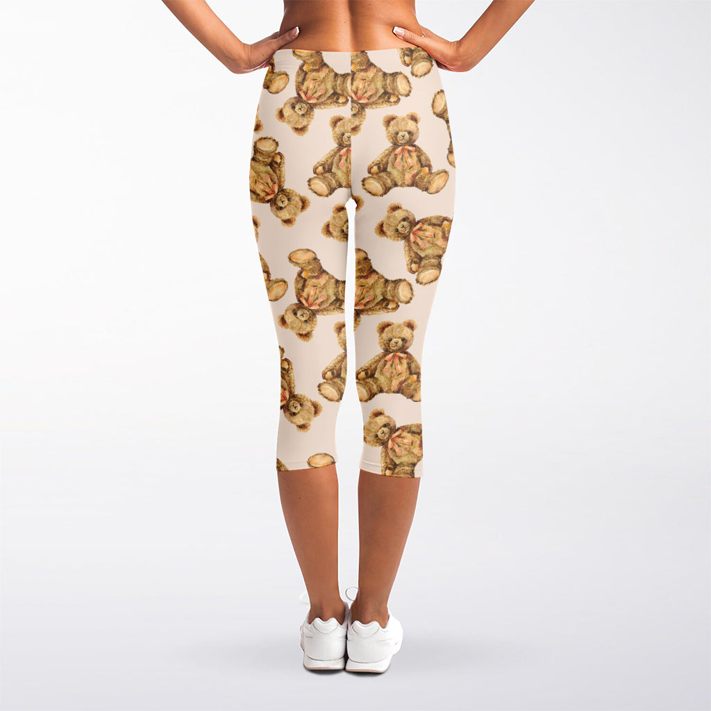 Watercolor Teddy Bear Pattern Print Women's Capri Leggings