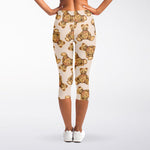 Watercolor Teddy Bear Pattern Print Women's Capri Leggings