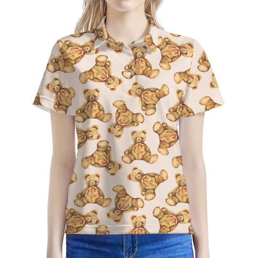 Watercolor Teddy Bear Pattern Print Women's Polo Shirt