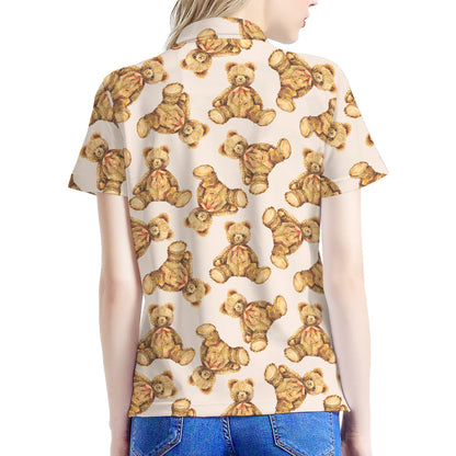 Watercolor Teddy Bear Pattern Print Women's Polo Shirt