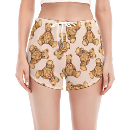 Watercolor Teddy Bear Pattern Print Women's Split Running Shorts