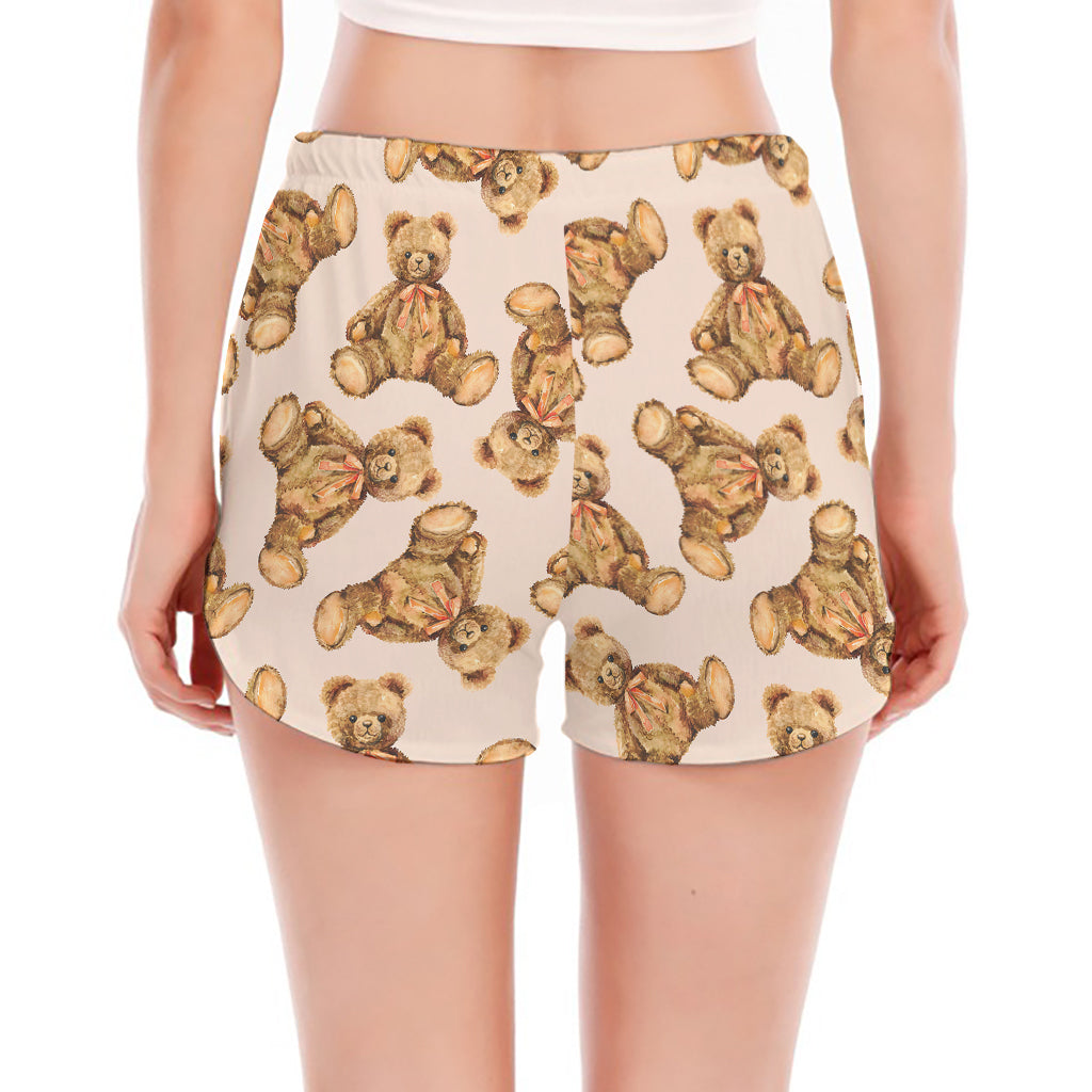 Watercolor Teddy Bear Pattern Print Women's Split Running Shorts