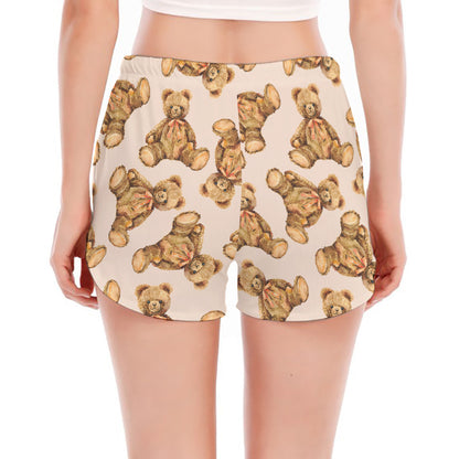 Watercolor Teddy Bear Pattern Print Women's Split Running Shorts