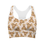Watercolor Teddy Bear Pattern Print Women's Sports Bra