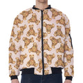 Watercolor Teddy Bear Pattern Print Zip Sleeve Bomber Jacket