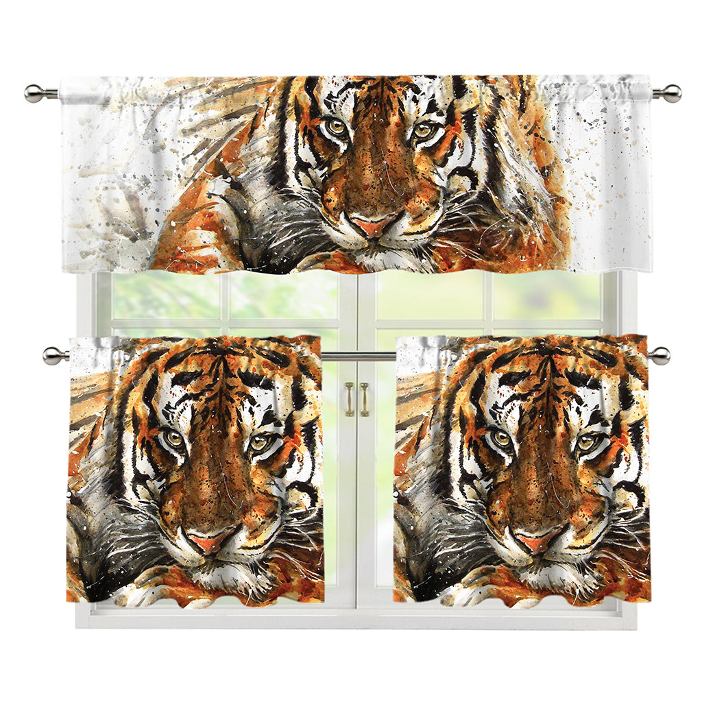 Watercolor Tiger Print 3 Piece Kitchen Curtains