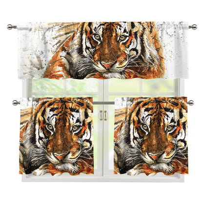 Watercolor Tiger Print 3 Piece Kitchen Curtains