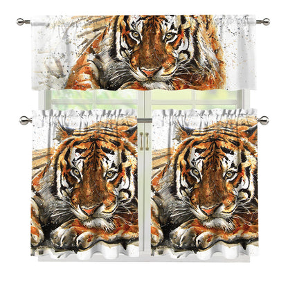 Watercolor Tiger Print 3 Piece Kitchen Curtains