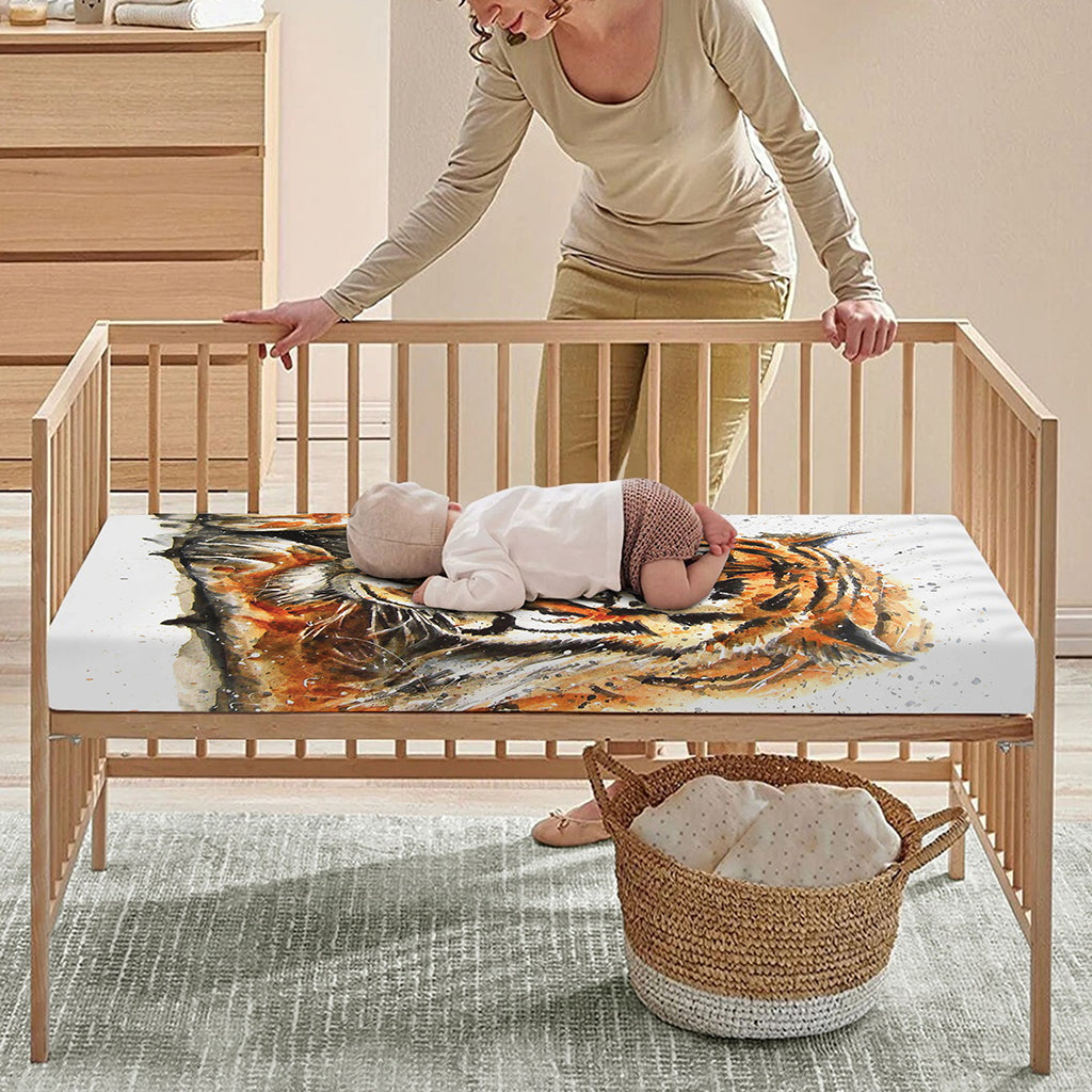 Watercolor Tiger Print Baby Crib Sheet