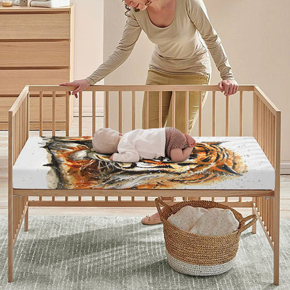 Watercolor Tiger Print Baby Crib Sheet