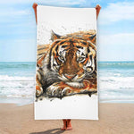 Watercolor Tiger Print Beach Towel