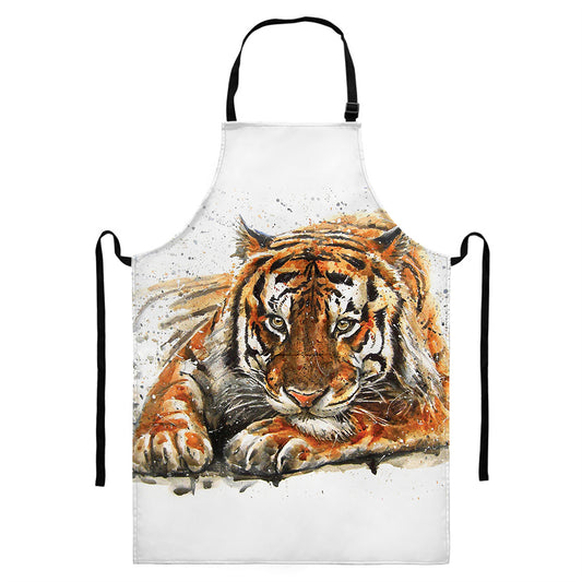 Watercolor Tiger Print Bib Apron With Pocket