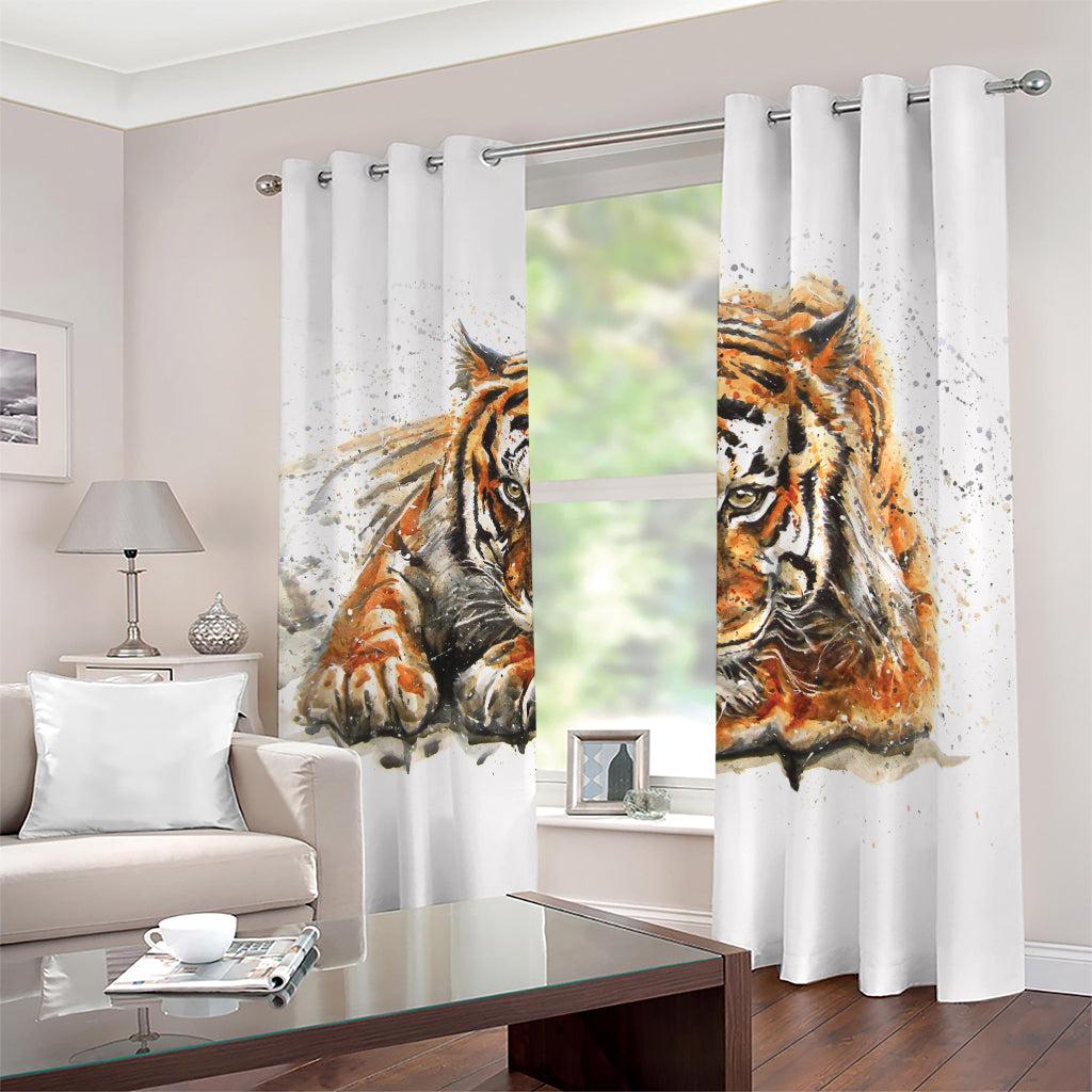 Watercolor Tiger Print Blackout Grommet Curtains