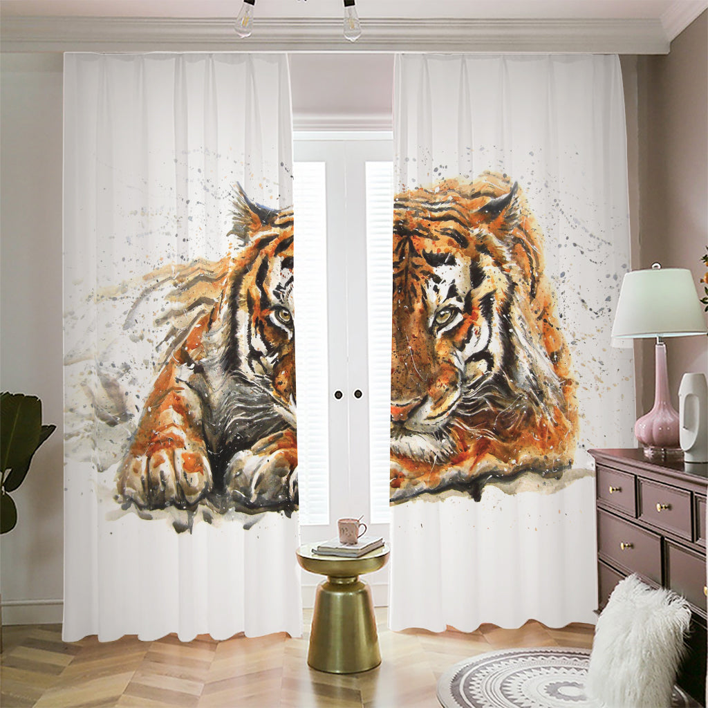 Watercolor Tiger Print Blackout Pencil Pleat Curtains