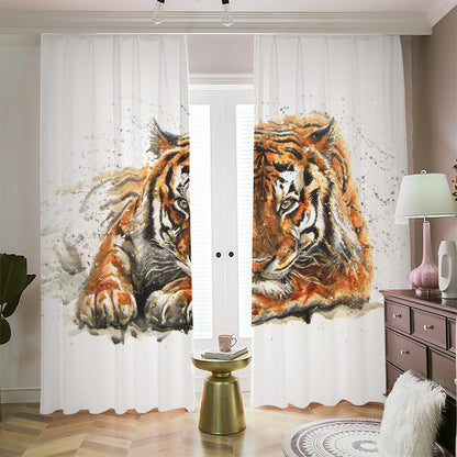 Watercolor Tiger Print Blackout Pencil Pleat Curtains